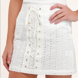 NWT Lulus Adrienne White Eyelet Lace-Up Mini Skirt